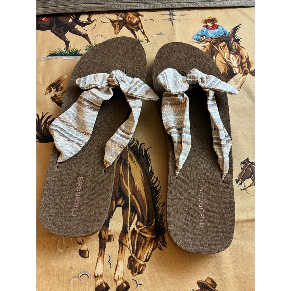 Maurices Leah Flip Flop Sandals Womens 8M Brown Striped Bow Thong